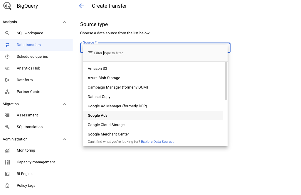 How to set up the Google Ads data transfer to BigQuery