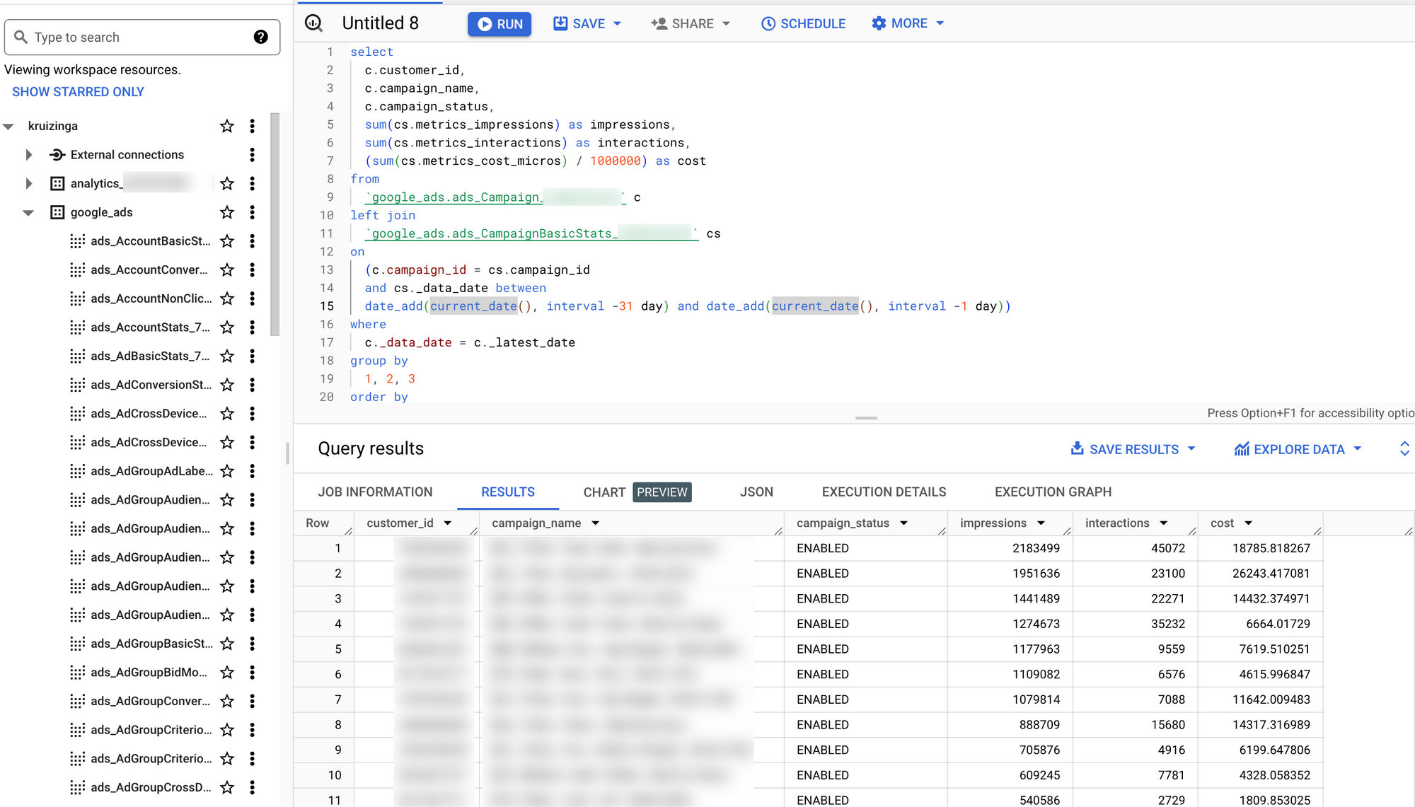 How to set up the Google Ads data transfer to BigQuery