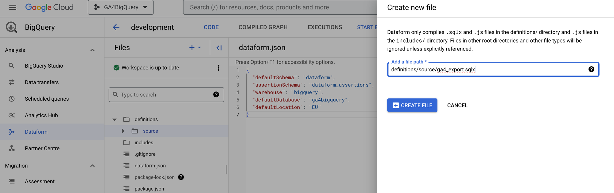 #3 - How to point Dataform to your GA4 BigQuery export data source using declarations