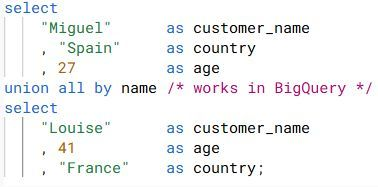 SQL query example with UNION ALL BY NAME
