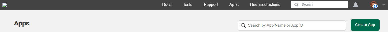 Top section of App page on the Meta developer portal.