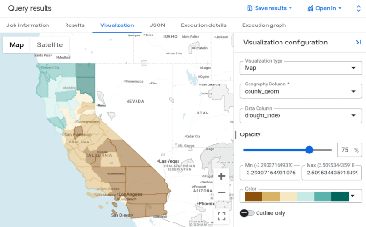 Depicting geo results in BigQuery. Screenshot from Google documentation.