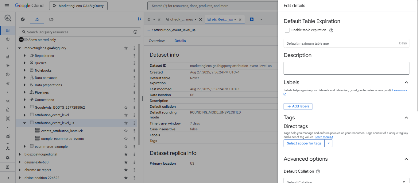 Editing default(!) table expiration in the dataset settings in the BigQuery UI.