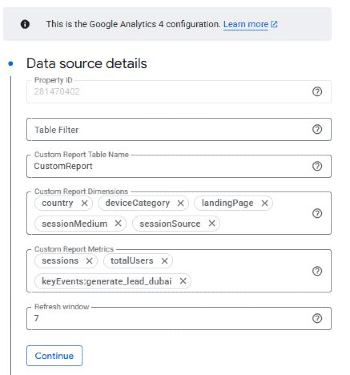 The new Custom configuration option in the GA4 BigQuery Data Transfer