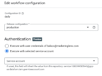 Changing the user that runs the workflow in Dataform (new policy update).