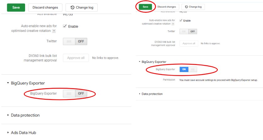 BigQuery Exporter in the Accounts section.