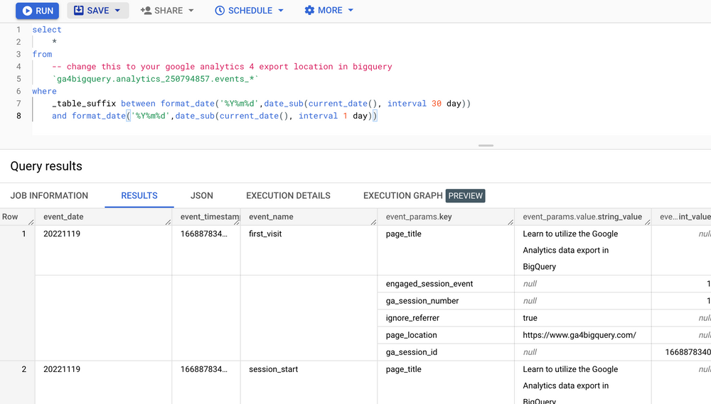 How to query multiple GA4 'events_' tables with '_table_suffix' in BigQuery