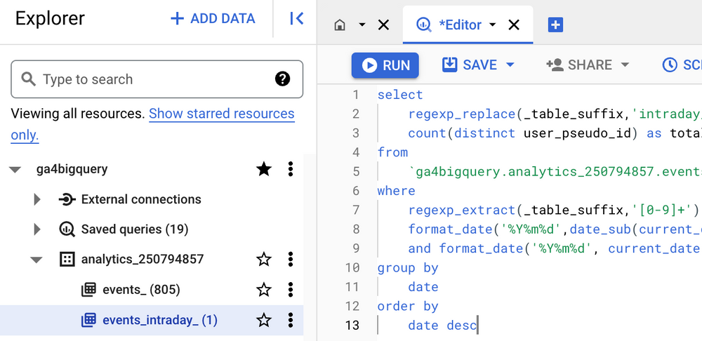 How to query streaming GA4 export data and combine it with historical data in BigQuery