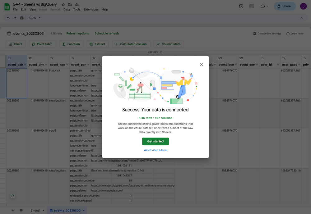 How to set up Google 'Connected' Sheets to access GA4 BigQuery export ...