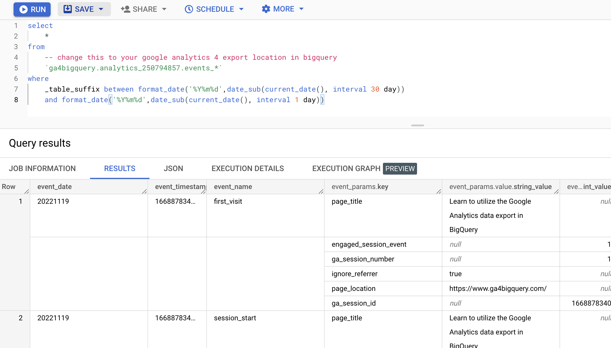 How to query multiple GA4 'events_' tables with '_table_suffix' in BigQuery