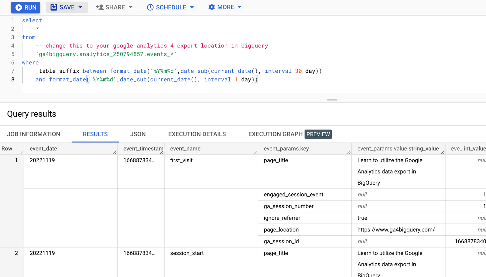 How to query multiple GA4 'events_' tables with '_table_suffix' in BigQuery