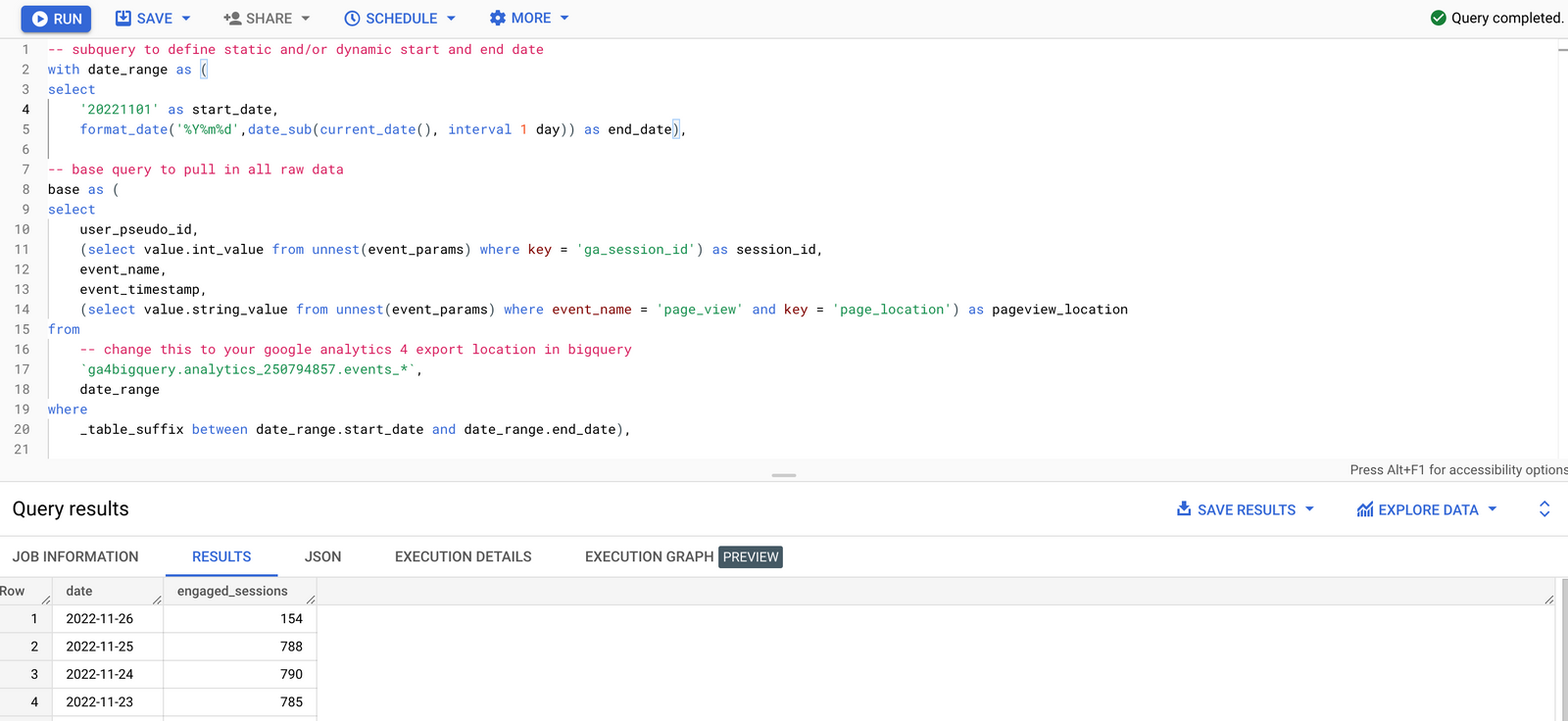 How to customise the default GA4 engaged session definition in BigQuery