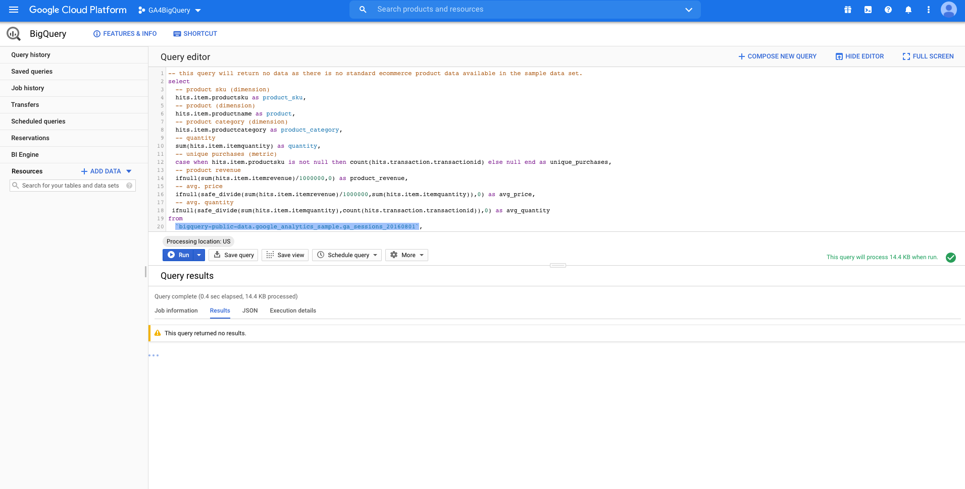 Ecommerce products: dimensions & metrics (UA)