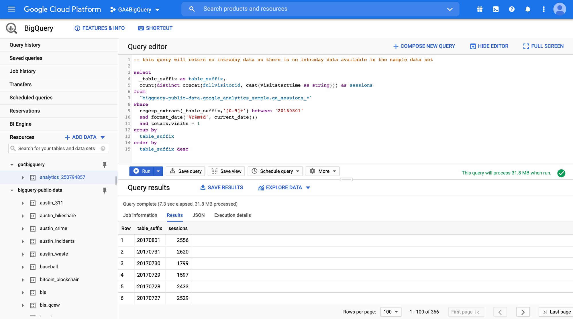 How to query an intraday table (and combine it with daily tables) - UA