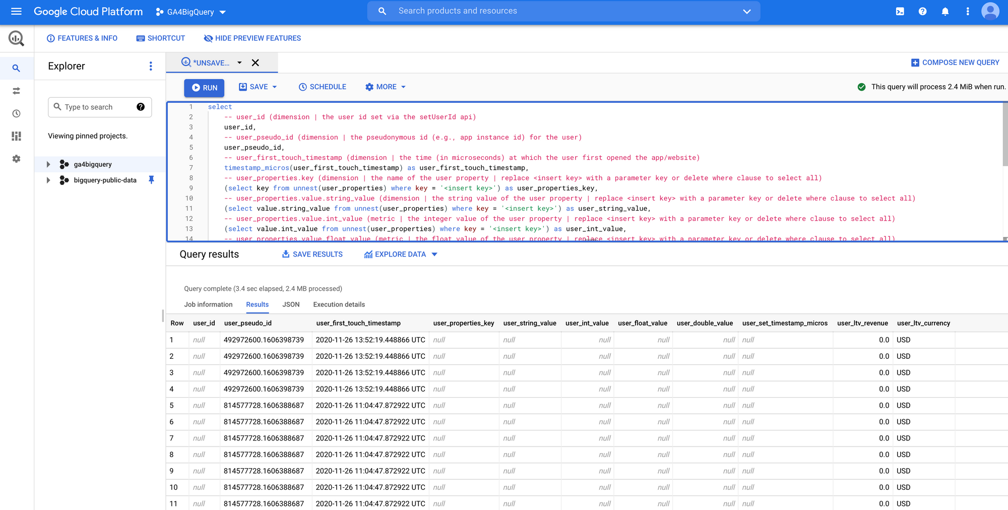 User: dimensions & metrics (GA4)